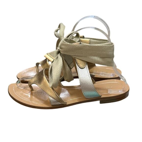 Sarah Flint Grear Ankle Wrap Tie Sandals Handmade in Italy Size 9 - Picture 1 of 9